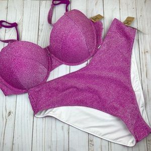 NWT VS PINK Shimmer Bikini Pink XXL F016